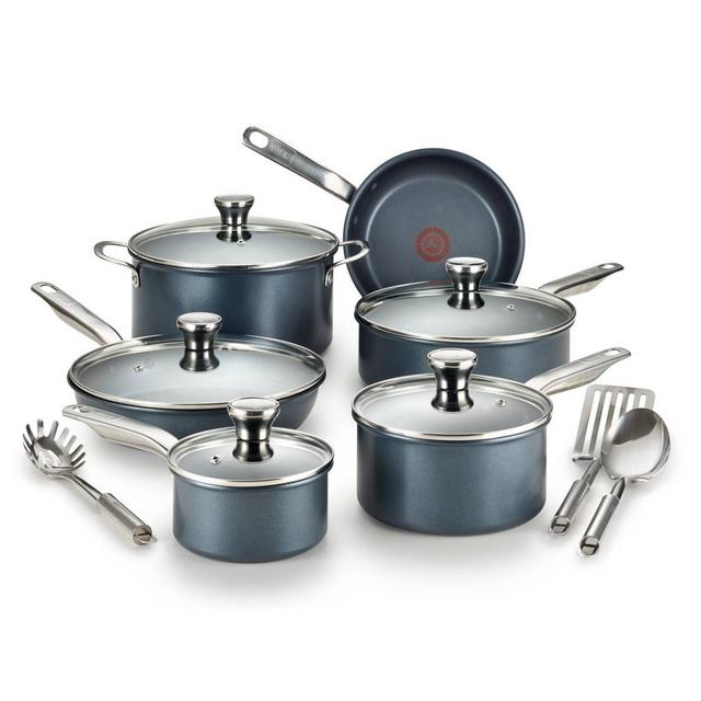 T-Fal Endurance Collection Metal Spatula Safe Platinum Non-Stick 14pc Cookware Set