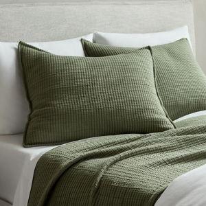 Organic Ribbed Cotton Coverlet Set - Olive, King/Cal King