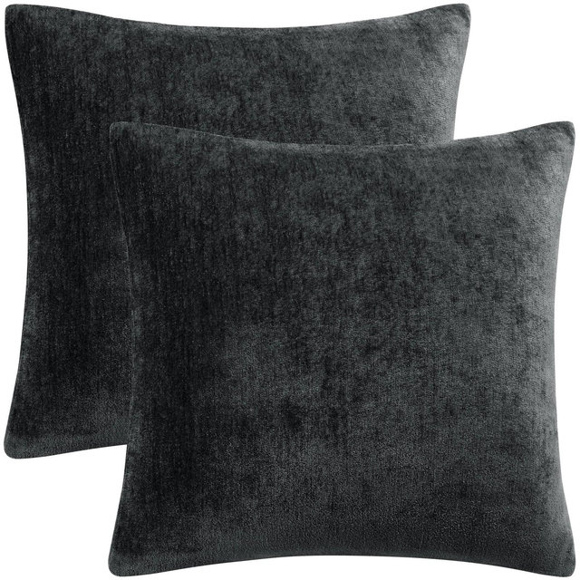PiccoCasa Chenille Soft Decorative Cushion Water Repellent Throw Pillowcases 2 Pcs Black 20"x20"