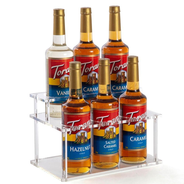 ODPEOZT Acrylic Coffee Syrup Organizer, 2 Tier Coffee Syrup Rack (6 Bottle Capacity), Syrup Bottle Holder Stand for Coffee Bar, Kitchen Countertop Syrups, Condiments and Wine (Transparent)