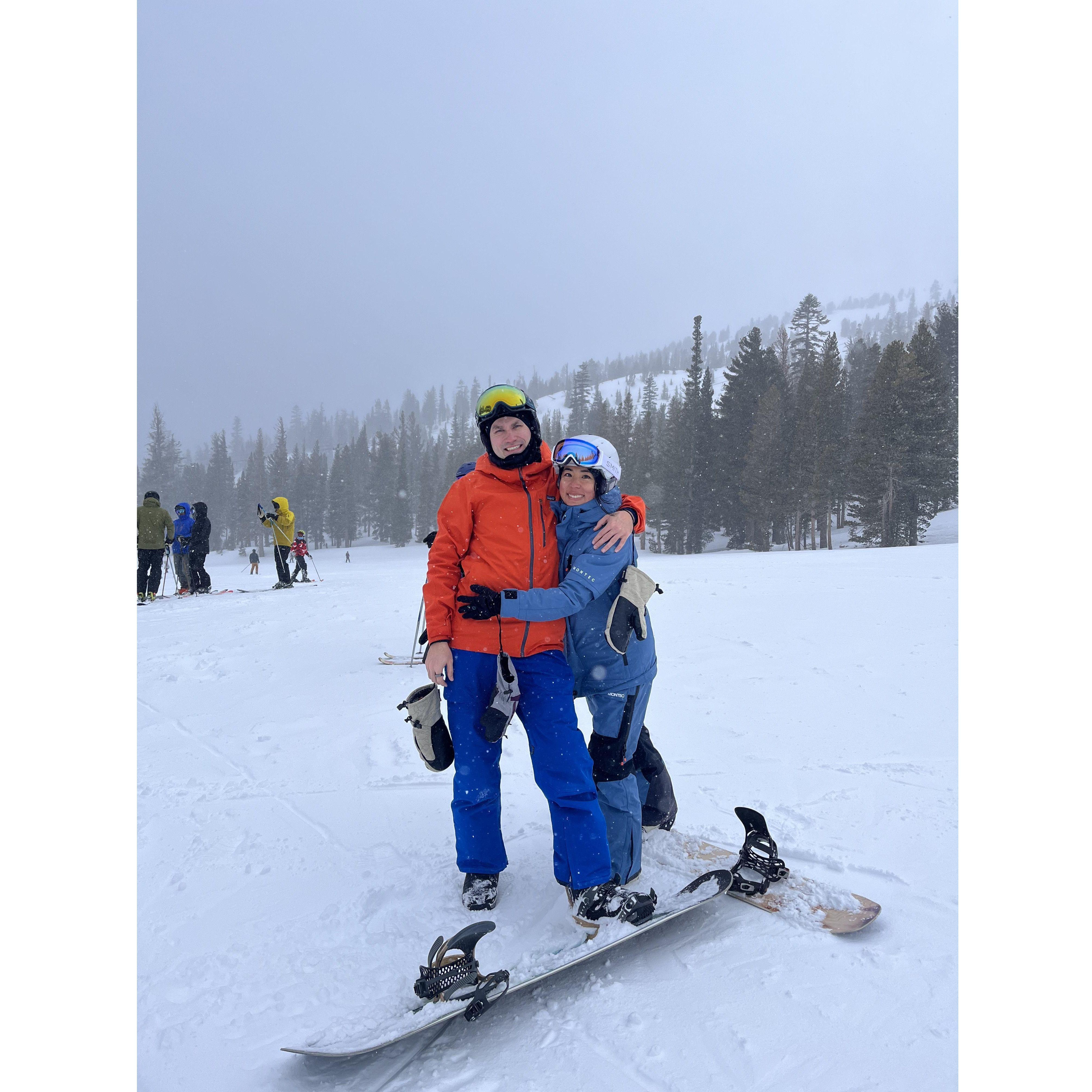 A hazy day on our Mammoth snowboarding trip! (photo credit: likely Nikita. Winter 2024)