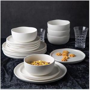 AmorArc Ceramic Dinnerware, Wavy Rim Stoneware, Service for 8 (24pc), Matte White