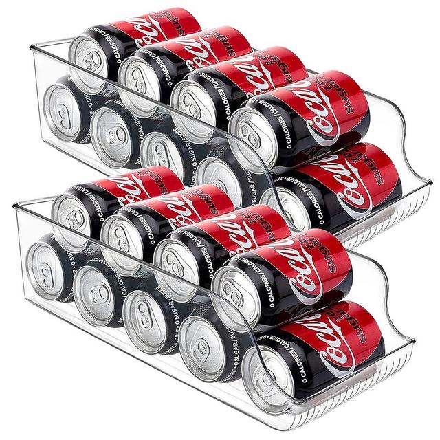 TOPULORS 2 Pack Soda Can Organizer for Refrigerator Durable Coke Beverage Holder for Fridge, Storage Rack Bin for Freezer, Kitchen, Pantry, Countertops, Cabinets, Clear Plastic Canned Food Dispenser