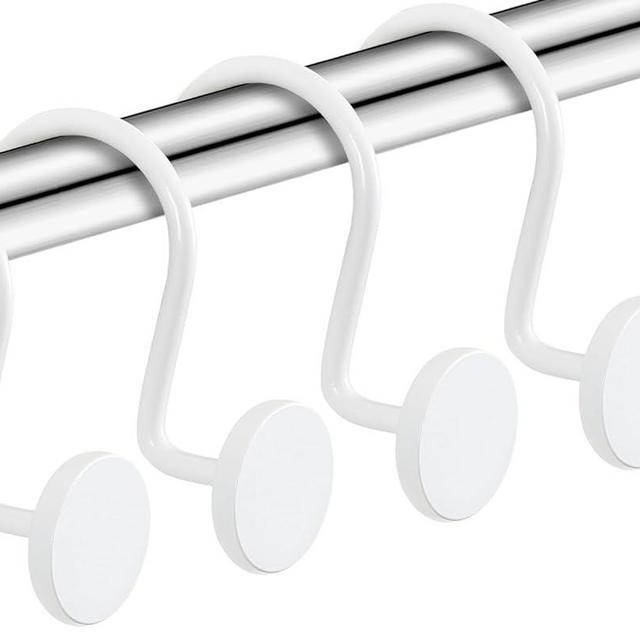 CHICTIE White Shower Curtain Hooks, Rustproof Shower Curtain Rings for Bathroom, Metal Shower Hooks for Shower Curtain Rod, Modern Decorative Shower Curtain Hangers Set of 12, Round Heavy Duty Design