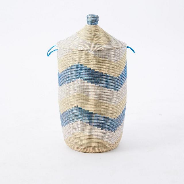Graphic Printed Large Basket, Navy/White/Natural