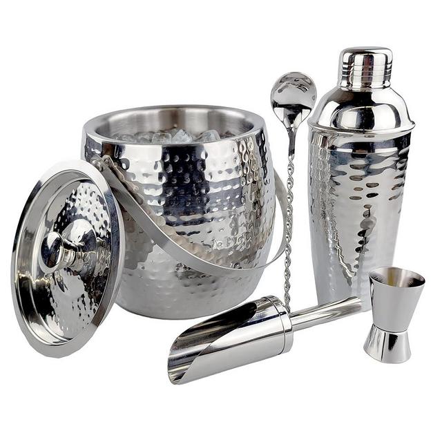 BREKX Insulated Ice Bucket for Cocktail Bar with Drink Shaker 5-Piece Cocktail Set for Parties with Lid and Scoop - Bartender Accessories, Bartending Kit for Home Bar or Gifting