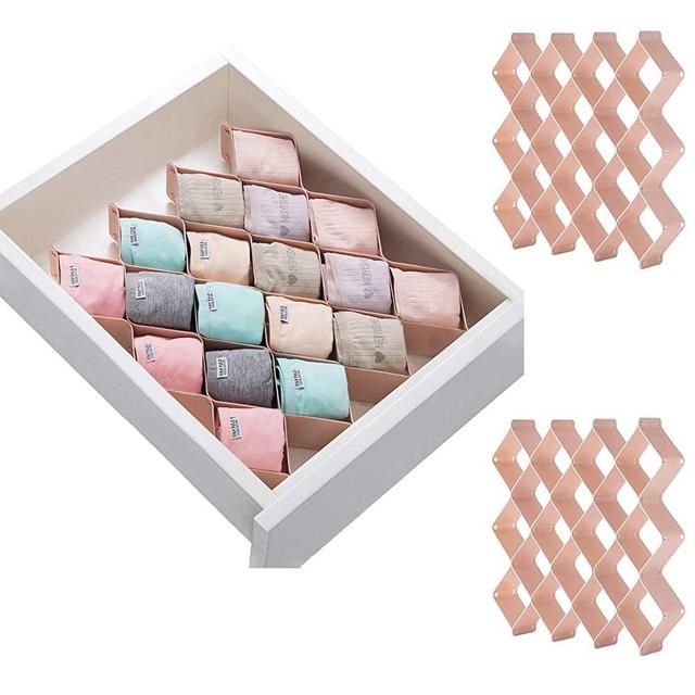 StarratS Drawer Organizer, Plastic Honeycomb Drawer Dividers-Sock-Underwear-Belt-Scarf-2 Sets of 59 Slots(Pink)