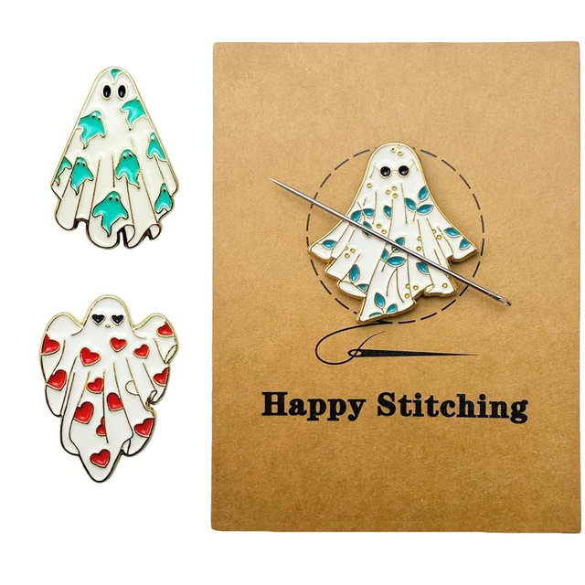 PARKUVALLEY 3pcs Cute Ghost Needle Minder, Metal Enamel Magnetic Needle Holder Set, Strong Magnet Needle Keeper for Cross Stitch and Embroidery (3pcs Ghost)