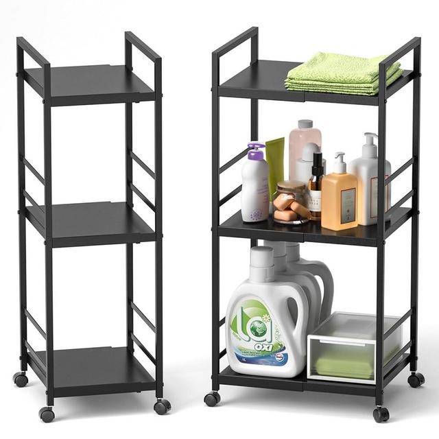 3 Tier Metal Shelving Unit, Laundry Room Shelves Slim Rolling Storage Cart, Expandable Standing Shelf (Wide:10.5" to 17.5"), Multipurpose Utility Cart with Wheels for Bathroom Kitchen, and Laundry