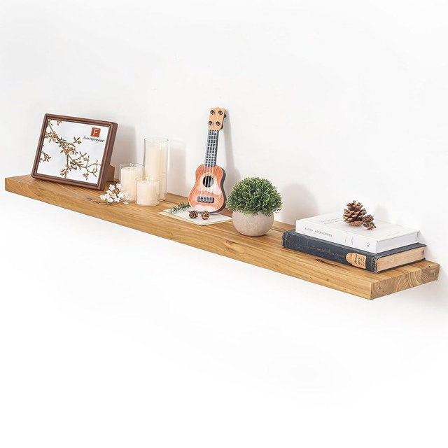 Fun Memories Floating Shelves for Wall, 48"x9.3" Rustic Solid Elm Wood Shelves, Heavy-Duty Wall Mounted Shelves with Invisible Brackets for Living Room, Bedroom, Kitchen, Natural Finish