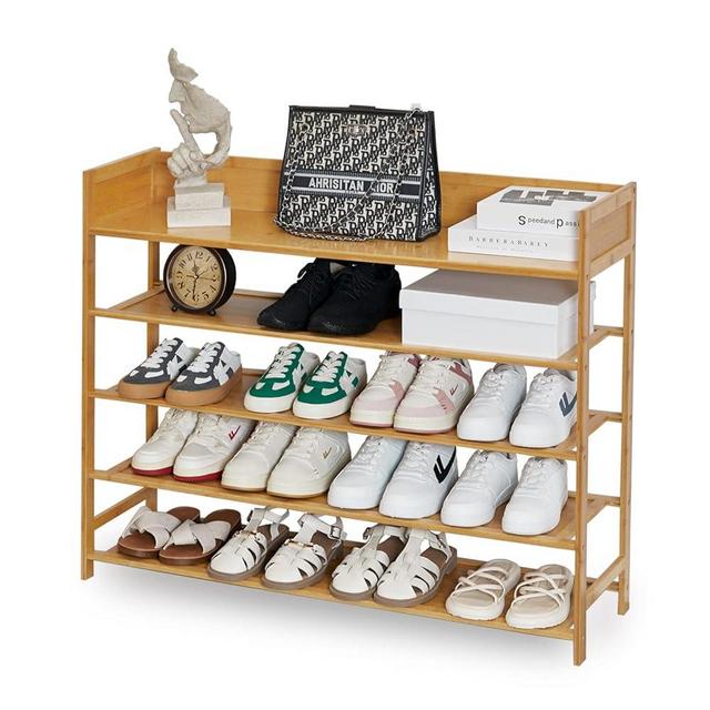 Suwoic Bamboo Shoe Rack Organizer, 5 Tier Shoe shelf Storage Organizer, For Entryway, Hallway, and Closet (Nature-39.4")