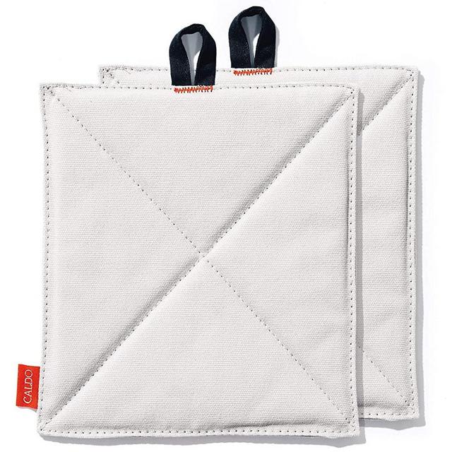 Caldo Canvas Kitchen Pot Holders - Insulated 100% Cotton Canvas Hot Pads for Oven- Heat Resistant- 2-Pack, 7” x 9” (Grey)