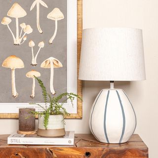 Paloma Table Lamp with Hand-Painted Blue Stripes & Linen Shade