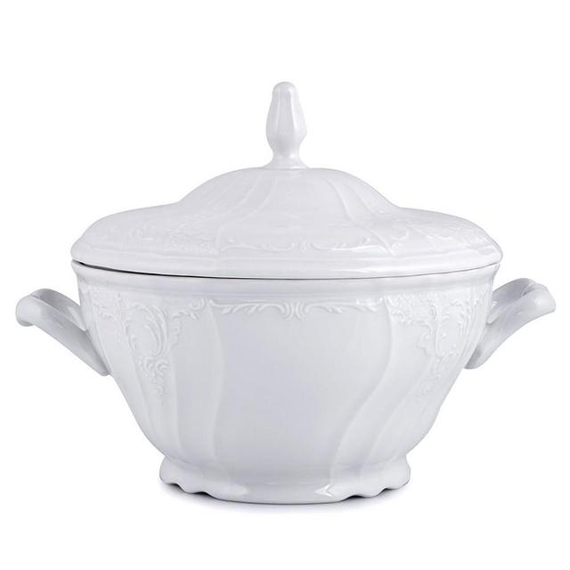 STP Goods Soup Tureen with Lid Bernadotte Bohemian Porcelain Tureen (color: white) Meal Serving Bowl Dinnerware (2.6-qt. (2.5 L))