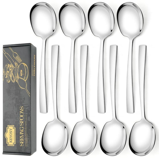 Stainless Steel Serving Spoons Set - 8 Large Spoons, 9.2-Inch, Dishwasher Safe, Perfect for Parties/Kitchen/Buffet