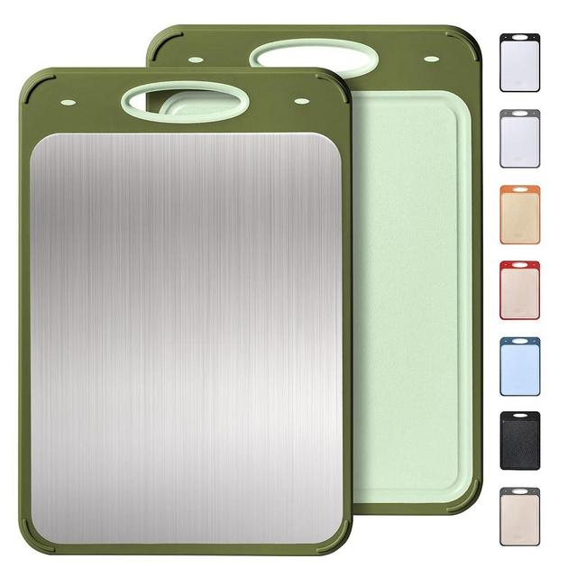 2 in 1 Stainless Steel Cutting Board with Handle Extra Large Non Toxic Cutting Boards for Kitchen Wedding Day Engagement Hostess Couple Newly Wed House Christmas Married Mrs fiancee Unique Cool Gifts