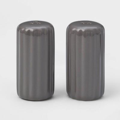 2pc Stoneware Ribbed Salt and Pepper Shaker Set Gray - Threshold™