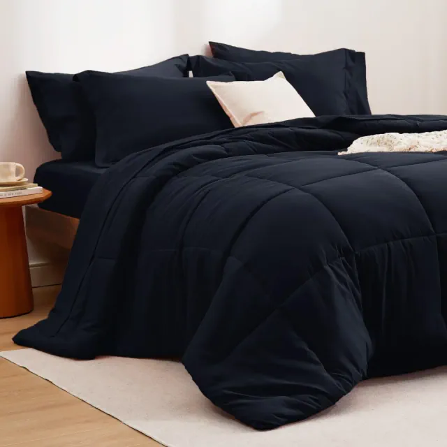 7-Piece Queen Black Comforter Set - Solid Bed in a Bag with Comforter, Sheets, Pillowcases & Shams