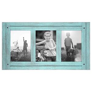 4x6 Turquoise Blue Collage Distressed Wood Frame - Made to Display Three 4x6 Photos - Ready To Hang or Stand With Built in Easel