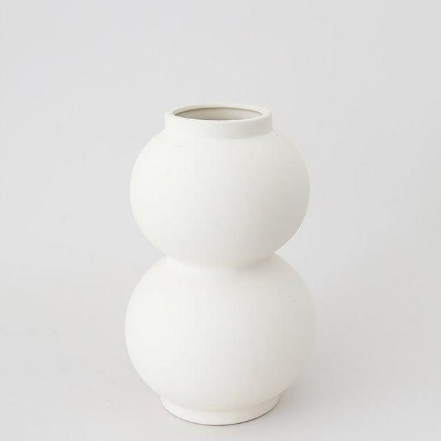 Afloral Matte Cream Ceramic Double Orb Vase - 8" Tall