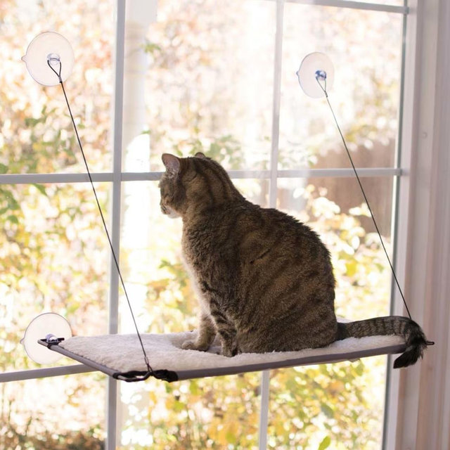 K&H Pet Products Window Lounger Cat Perch Kitty Window Sill, Natural, 23x12-in