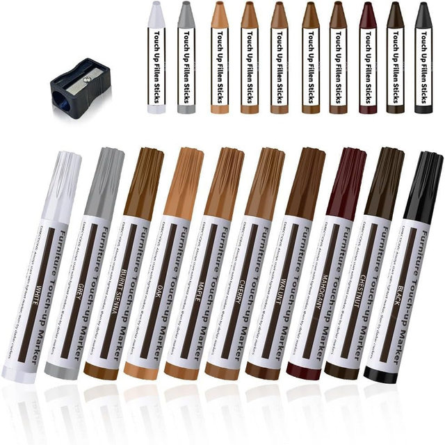 Flybunny Repair Pen Wooden Furniture Floor Scratch Repair Markers and Wax Sticks Set of 21 for Stains, Scratches, Wood Floors, Tables, Desks, Carpenters, Bedposts, Touch Ups, and Cover Ups