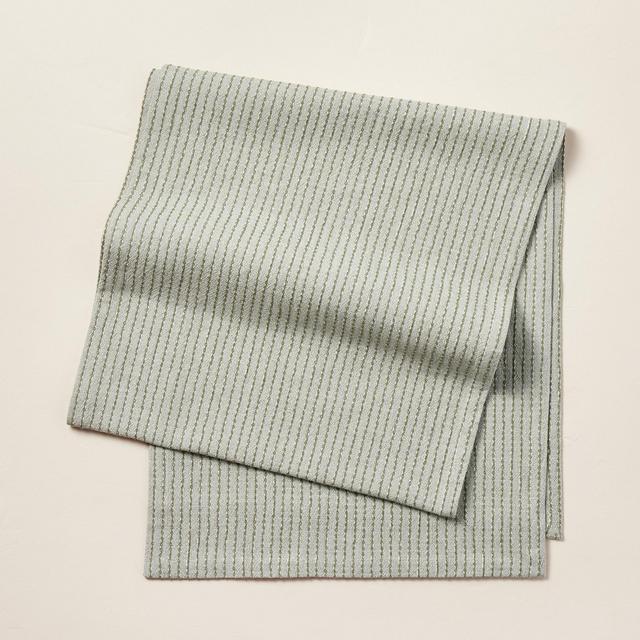 20"x90" Textured Stripe Woven Table Runner Sage Green - Hearth & Hand™ with Magnolia
