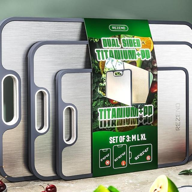 Titanium Cutting Board Set of 3, Dual Sided Design Non Toxic Cutting Boards for kitchen Beyond Food-Grade Chopping Board for Hygienic Food Prep, Extra Large (M/L/XL), Knife-Friendly, with Juice Groove