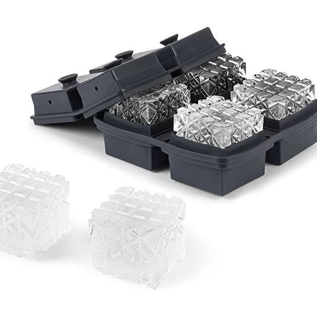 W&P Crystal Ice Tray, Perfect Etched Large Cubes, Slow Melting for Whiskey and Cocktails, Food Grade Premium Silicone, Dishwasher Safe, BPA Free