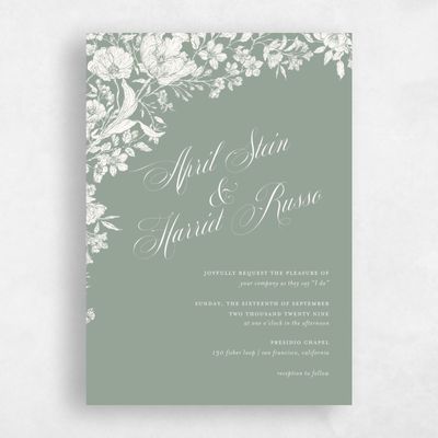 Green Floral Wedding Invitation - Heloise Portrait