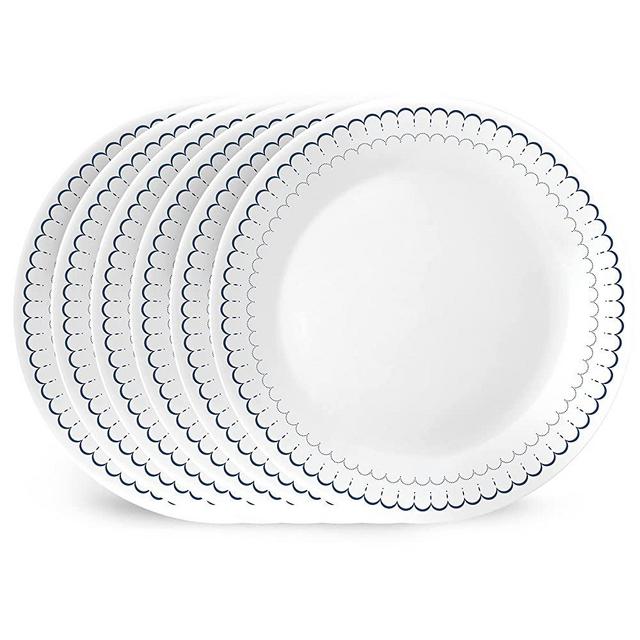Corelle 6-Piece 10.25" Dinner Round Plates, Vitrelle Triple Layer Glass, Lightweight Round Plates, Large Round Plates, Chip and Scratch Resistant, Microwave and Dishwasher Safe, Caspian