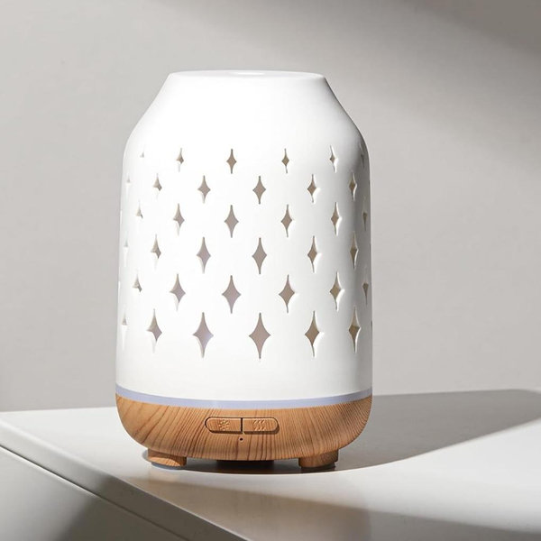 InnoGear Aromatherapy Diffuser, 150ml Ceramic Diffuser Ultrasonic Humidifier Cool Mist Essential Oil Diffusers for Home Air Diffuser with 2 Mist Modes Waterless Auto Off, White
