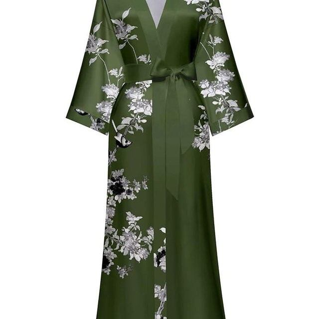 Kihnop Women's Floral Long Kimono Robe Long Satin Robe Long Silk Robe Ladies Kimonos Silky Bathrobe Cover Up, One Size