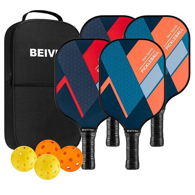 Beives Pickleball Paddles Set of 4 Pickleball Rackets Lightweight Pickleball Sets, 4 Pickleball Racquets and 4 Balls Including Portable Carry Bag