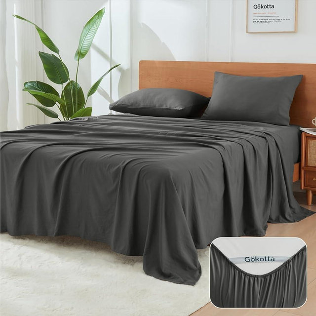 GOKOTTA 4-Pcs King Size Sheets Set, 16-Inch Deep Pocket King Sheets with Elastic Corner Straps, Hotel Luxury Ultra Soft Brushed Microfiber Sheets King Size - Non Slip, Anti Rip, Easy Care - Dark Grey