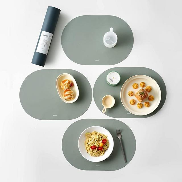 Silicone Placemats Set of 4 for Dining Table, V2 Design, Leather Texture Finish, Dining Table Mat, Non-Slip, Oil Proof, Water Proof, Heat Resistant, Stain Resistant, Easy to Clean (Mint Green)