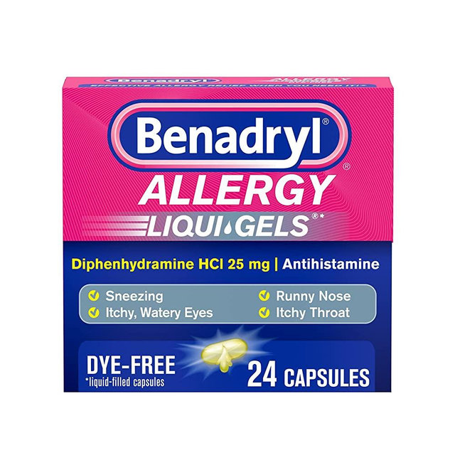 Benadryl Liqui-Gels Antihistamine Allergy Medicine & Cold Relief, Dye Free, 24 ct