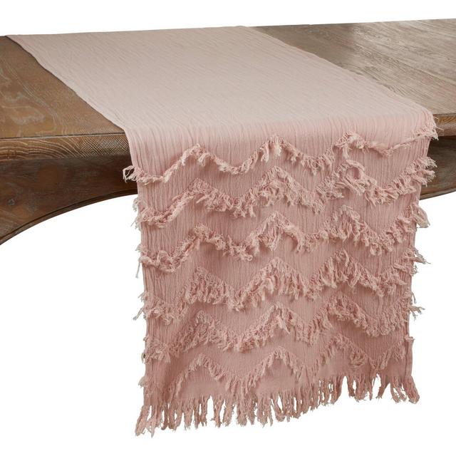 72" x 16" Cotton Fringed Chevron Table Runner Pink - Saro Lifestyle