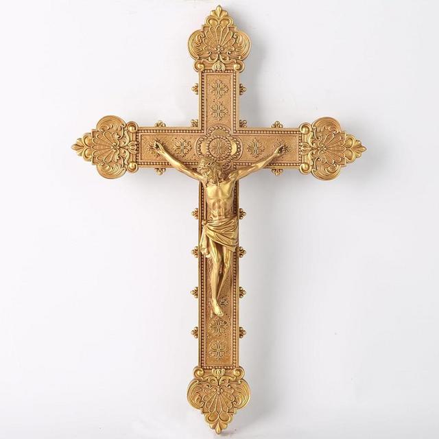 BC Catholic Jesus Crucifix Wall Cross, Holy Cross Wall Decor, Catholic Wedding Gift, Religious Gift For Mother's Day, Hand-painted in Metal Gold, 12"H by Buildclassic