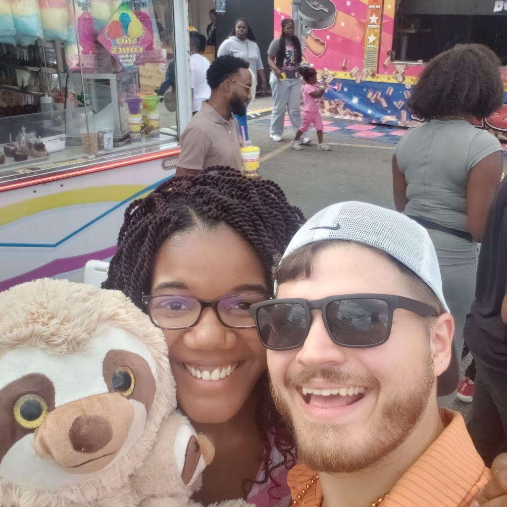 I finally won a stuffed animal at the fair! Now our panda has a new friend :)
