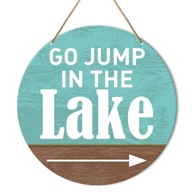 Muktoujaumai Lake House Wall Decor, Summer Lake Home Hanging Sign Decor Lake Life Wall Decorations Rustic Sign for Door, Porch, Living Room, Housewarming Gift for Lake House, Go Jump in The Lake