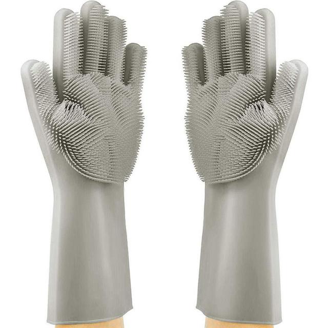 Aoqi Magic Silicone Scrubber Gloves, Reusable Dishwashing Cleaning Scrubbing Glove for Kitchen, Dish Washing, Bathroom, Pet Grooming, Car Washing (Grey)