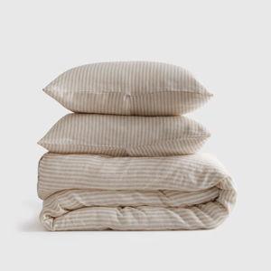European Linen Duvet Cover Set - Full/Queen (Pattern: Natural/White Stripe)