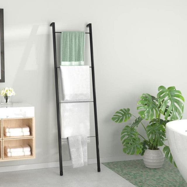 Towel Ladder for Blankets, Matte Black Metal Blanket Ladder, Leaning Ladder Towel Rack for Bathroom, Decorative Quilt Ladder Blanket Holder for Bathroom, Bedroom, Living Room
