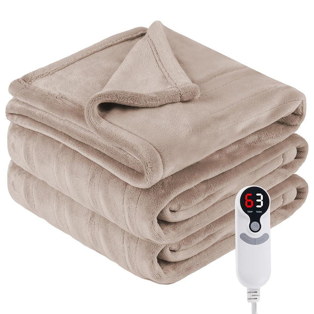Eydna Electric Heated Blanket Throw Size 50"x60", Fast Heating Throw, Soft Microplush for Sofa & Office,6 Heating Levels & 1-10 Hours Auto Off, Machine Washable, Gifts for Family-Camel