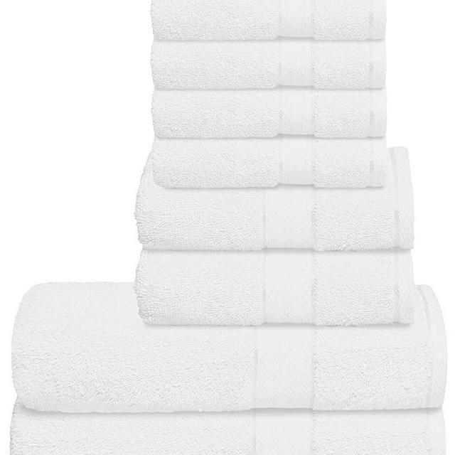 GLAMBURG 700 GSM Premium 8-Piece Towel Set - Contains 2 Bath Towels 30x54, 2 Hand Towels 16x28, 4 Wash Cloths 13x13 - Luxury Hotel & Spa Quality - Durable Ultra Soft Highly Absorbent - White