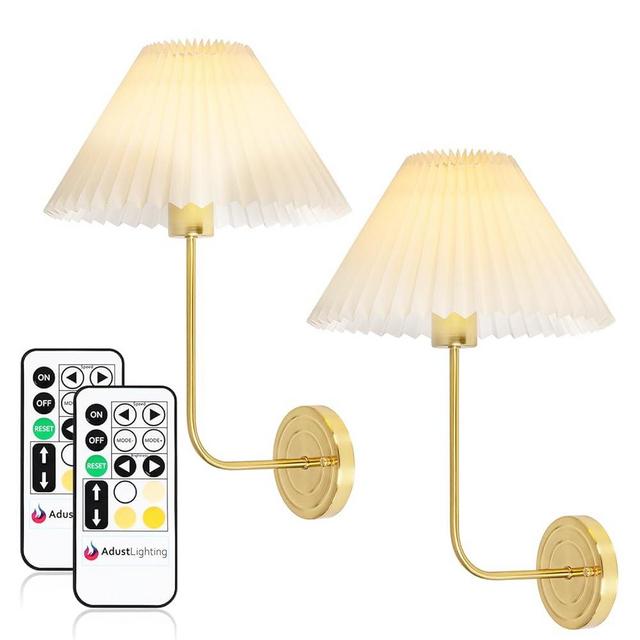 Adust Battery Operated Wall Sconce Set of 2 with Remote Control Dimmable Rechargeable LED Light Bulb, 3 Color Temps LED for Bedroom Living Room(White, B)