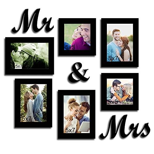 Art Street Wall Picture Frame Set of 6 with Mr & Mrs Wooden plaques for Wedding Gift and Home dŽcor