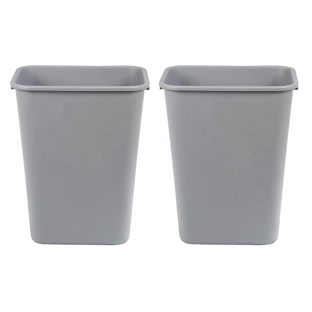 AmazonCommercial 10 Gallon Commercial Office Wastebasket, Grey, 2-Pack