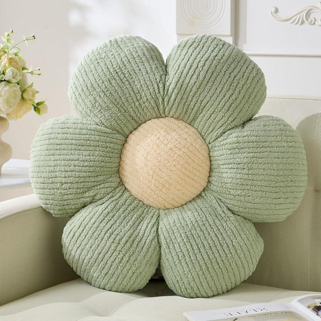 Vdoioe Sage Green Flower Shaped Throw Pillow, Plush Floor Pillow, Home Decorative Seating Cushion